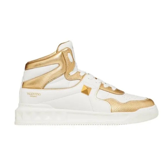 Valentino Garavani Roman Stud High-Top Sneakers White Gold Men’s EU 41/US 8